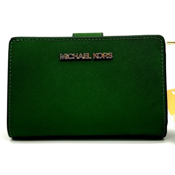 Michael Kors Medium Bifold Zip Chain Wallet Fern Green - Picture 1 of 8